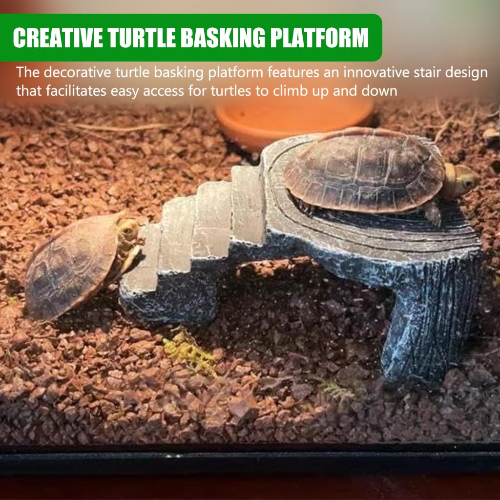 Qpets Resin Turtle Basking Platform for Small Tanks with Triangle Structure and Stair Design 13.5x11x5.5 cm