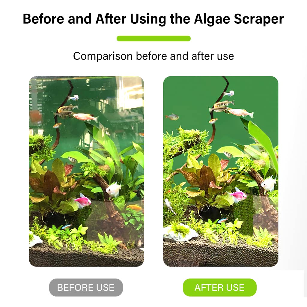 Qpets Aquarium Algae Scraper Set for Fish Tank Cleaning with 22 in Adjustable Handle and 5 Replace Blades