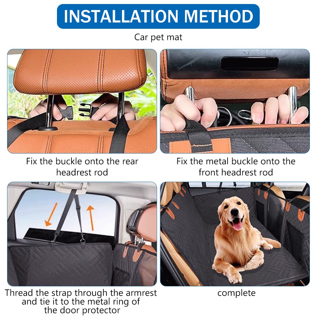 Qpets Dog Car Seat Cover for Backseat Protection with Waterproof Fabric and Hammock Design