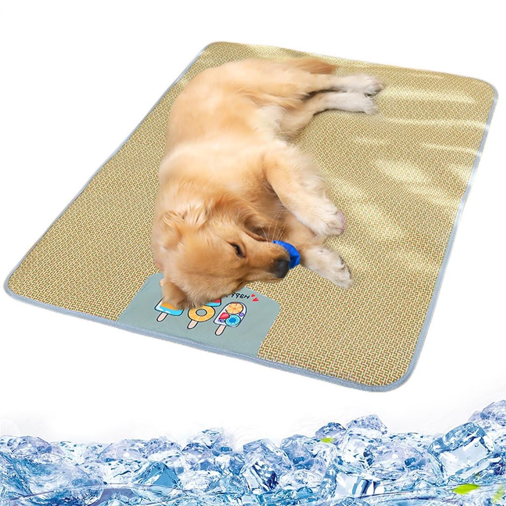 Qpets Cat Bed Mat for Summer Cooling with Rattan Surface 75×60cm | Washable Pet Pad