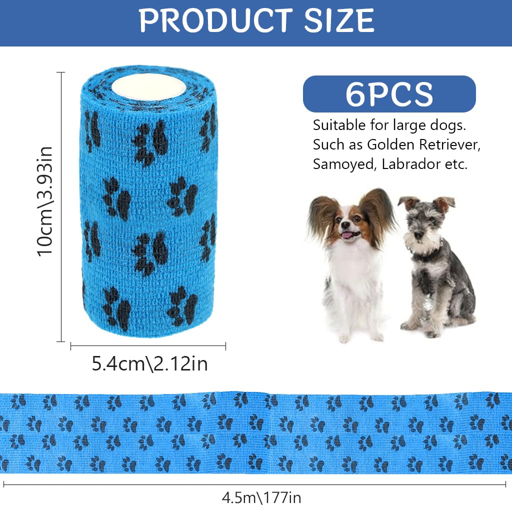 Qpets Dog Bandages for Pet Injury Recovery with Self-Adhesive Wrap 18PCS 4.5M | Non-Woven Breathable Paw Print Design