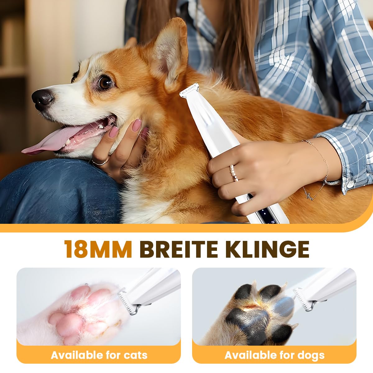 Qpets Dog Paw Hair Trimmer with 18mm Head and LED Light for Paws Ears and Butt | USB Rechargeable