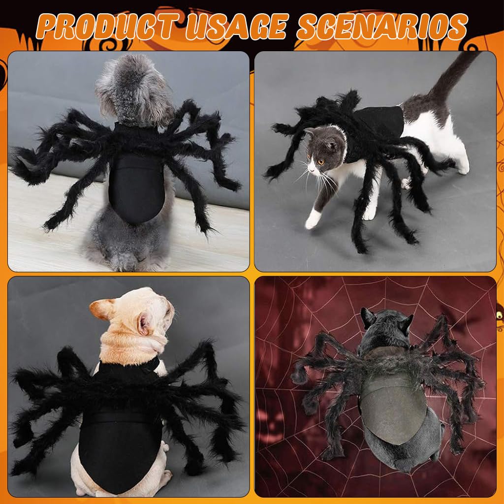 Qpets Halloween Dog Costume for Small Pets featuring Adjustable Fit 29.9–39.8cm Neck | Fun Spider Design
