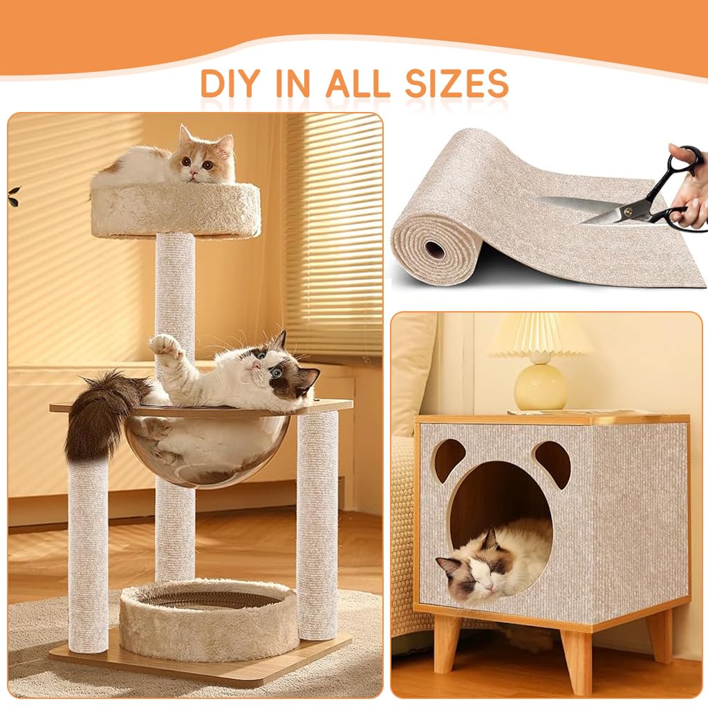 Qpets Cat Scratch Pad for Wall or Furniture Protection featuring Cuttable Adhesive Mat 40x100cm 3pcs