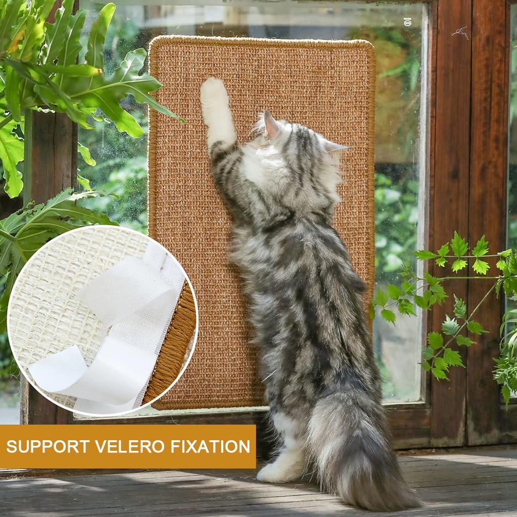 Qpets Cat Scratcher Mat for Floor and Sofa Protection with Self Adhesive Straps 30×60cm Sisal Hemp Bed | Indoor Cat Resting Pad