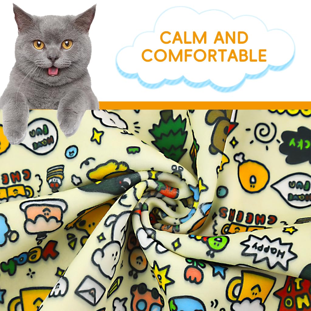Qpets Cat Swaddle for Calming and Scratch Protection with Magic Snap Closure 45cmx45cm | Cute Cartoon Print
