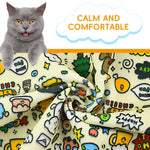 Qpets Cat Swaddle for Calming and Scratch Protection with Magic Snap Closure 45cmx45cm | Cute Cartoon Print
