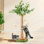 Qpets® 45" Tall Cat Scratching Post with Sisal Rope for Indoor Cats Adults Kittens, Scratcher Tree with Hanging Balls, Self Groomer, Track Balls - Brown