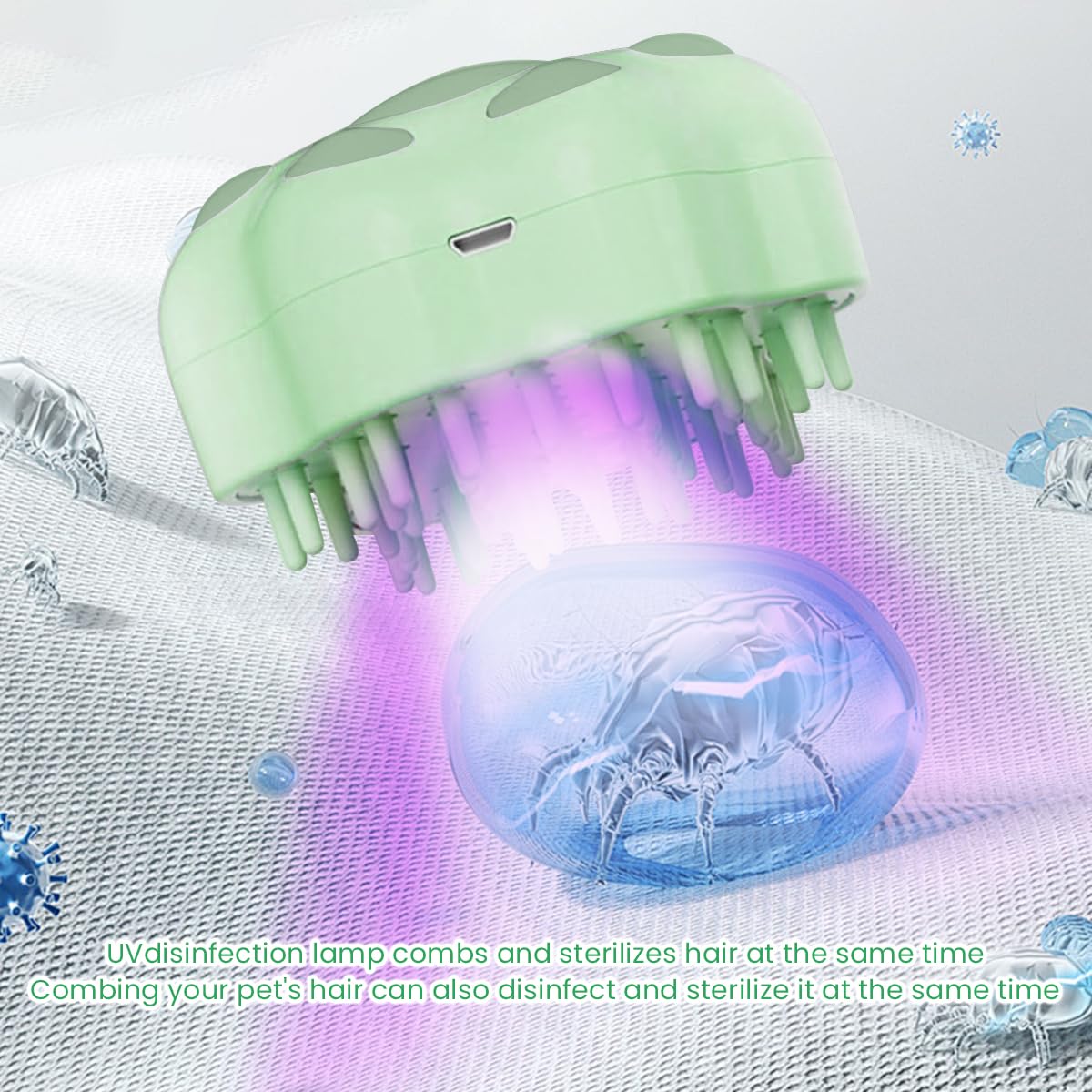 Qpets Pet Grooming Brush for Dogs and Cats with Steam and UV Light | USB Rechargeable Massage Comb