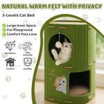 Qpets Cat Hideout for Indoor Cats with Dual Entrances and Hanging Toy | 2-Story Felt House