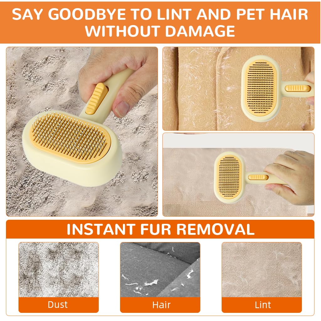 Qpets Dog Brush for Grooming with 60° Curved Bristles and Self Cleaning Slicker Head | Comfortable Grip for Cats and Dogs