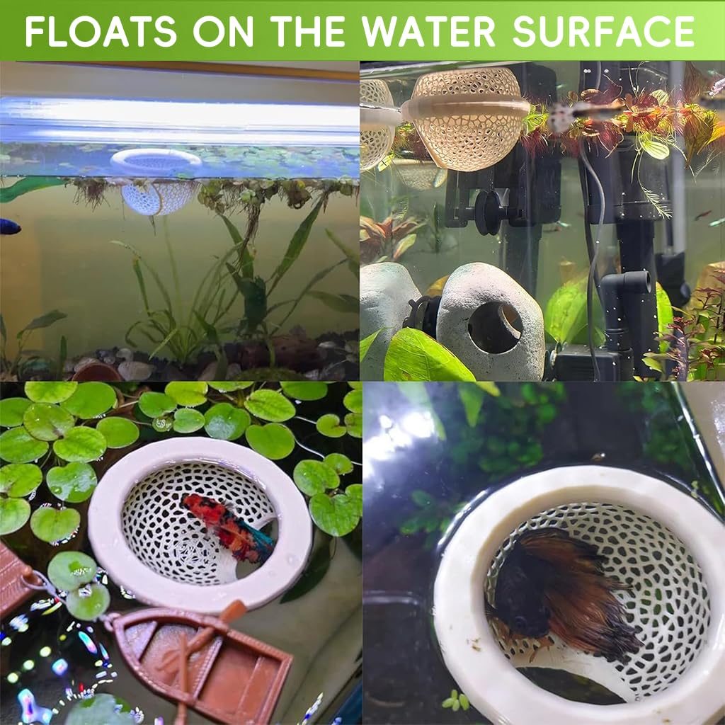 Qpets Floating Betta Fish Rest Dome with 3.9 in Hammered Cutout Design | Safe Tank Shelter