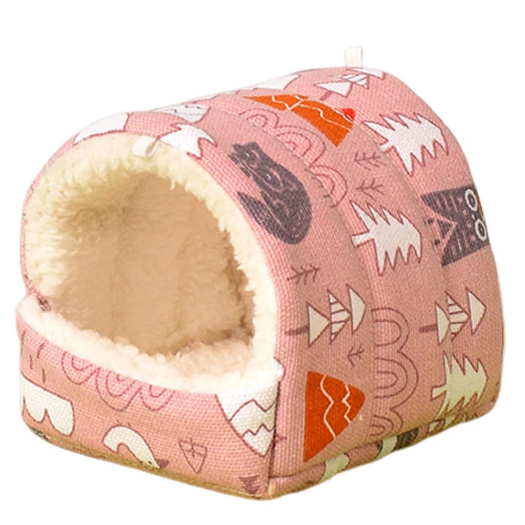 Qpets® Small Pet Winter Plush Hiding House Hanging Cage Play House, Cartoon Cozy Bird Nest Cave, Warm Sleeping Bed for Birds, Hamsters, and Small Animals, with 2 Metal Chain, 19x18cm