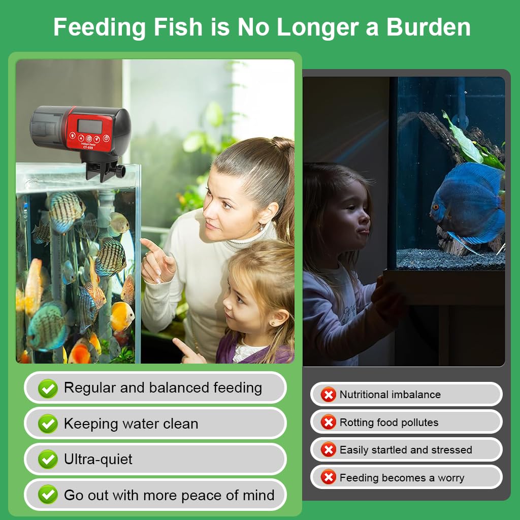 Qpets Automatic Fish Feeder for Aquariums with 200ml Capacity and Adjustable Outlet | Digital LCD Timer for Scheduled Feeding