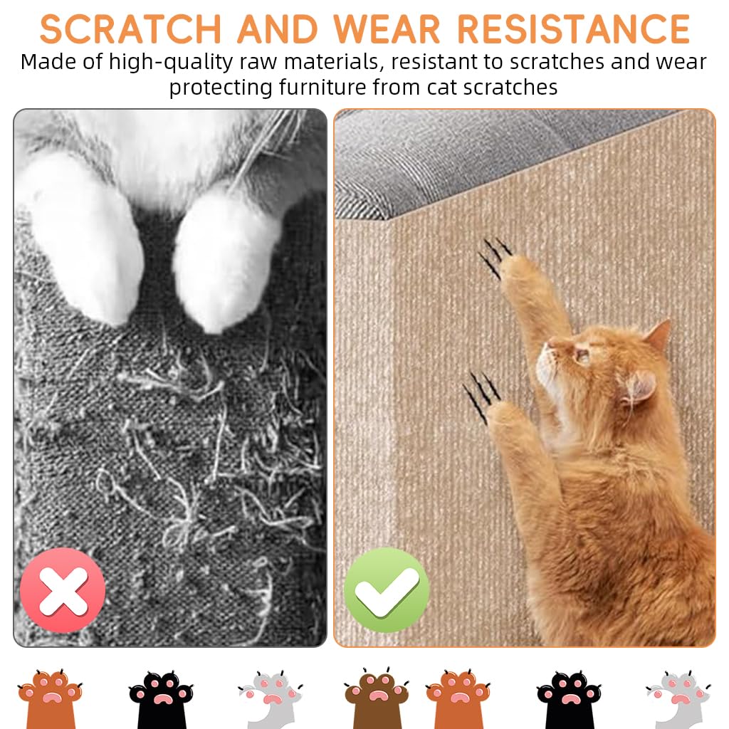 Qpets® Cat Scratch Pad, Scratch Pad for Cats, Wall Cat Scratcher Mat (40x100cm) Cuttable Adhesive Cat Scratching Mat for Wall, Cabinet, Couch, Floor
