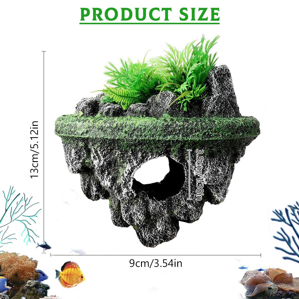 Qpets® Betta Fish Tank Decor Folating Miniature Rocky Island Decoration Fish Tank Ornament Betta Fish Tank Hiding Cave Aquarium Tank Decor - 13x9x13CM