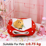 Qpets Pet Bed for Small Animals featuring Strawberry Roof Design and 26×26×24 cm Plush House | Cozy Hideout for Hamster Ferret Bunny and Guinea Pig