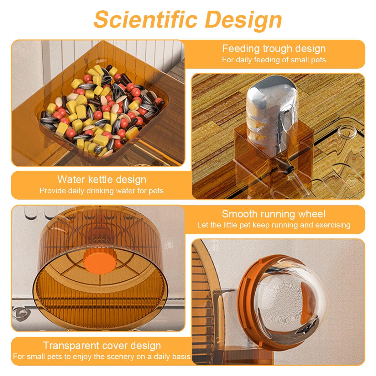 Qpets Hamster Cage Playhouse with Water Feeder and Exercise Wheel | Clear Acrylic for Small Pets