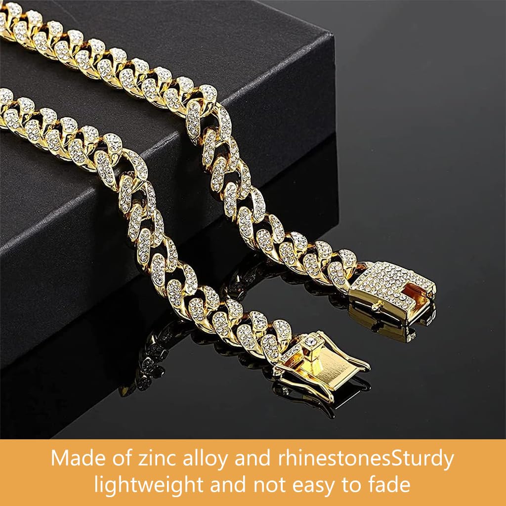 Qpets Dog Collar Chain for Large Dogs with Secure Clasp and Rhinestone Metal Links 60cm