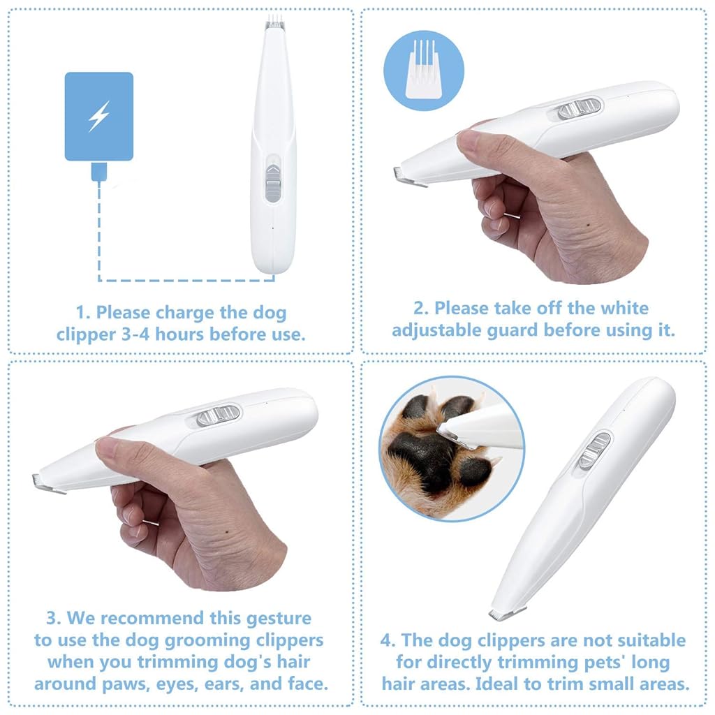 Qpets® Professional Cat Dog Trimmer for Paw - Cordless Pet Grooming Clipper with USB Recharge, Two-Speed Quiet Motor, Skin-Friendly Stainless & Ceramic Blade, Compact Design for Cat and Dog Care