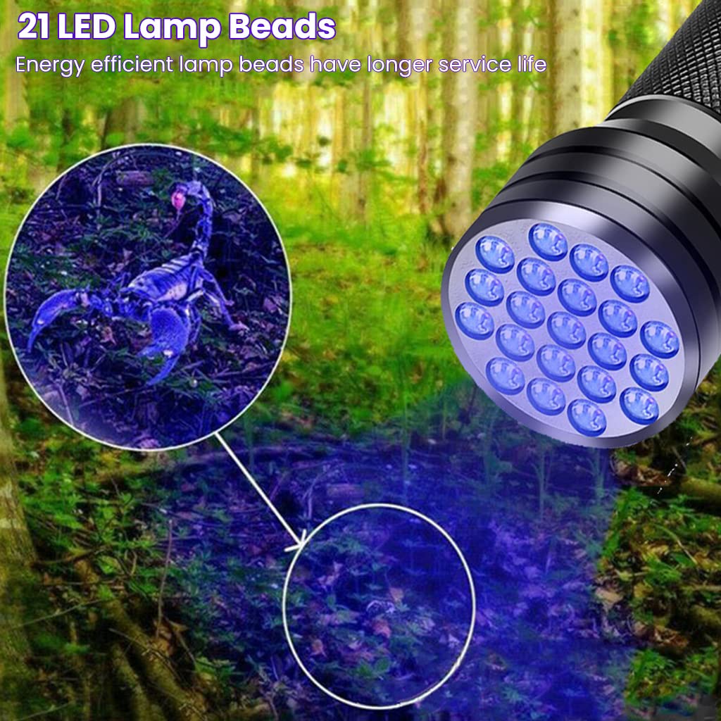 Qpets UV Light Torch for Pet Stain Detection with 21 LEDs 395nm Beam and Aluminum Alloy Body