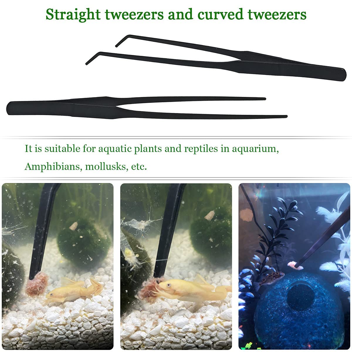 Qpets Aquarium Aquascaping Tools for Fish Tank with Pointed and Curved Tweezers 27cm Stainless Steel Set