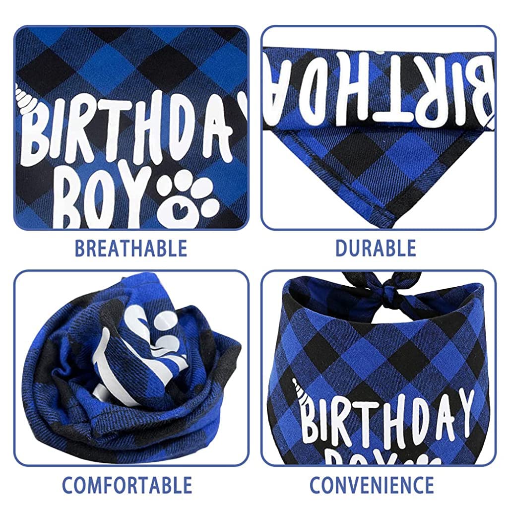Dog Gifts for Birthday, Dogs Birthday Party Supplies Set, Dog Birthday Party Supplies, Male Dog Bandana Square Scarf and Cute Doggie Birthday Party Hat, Number Lable