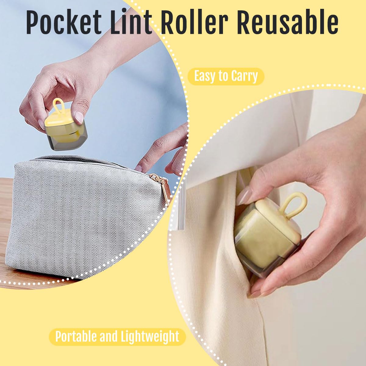 Qpets Mini Lint Roller for Travel and Clothes with Rubber Loop Handle | Washable Reusable Design