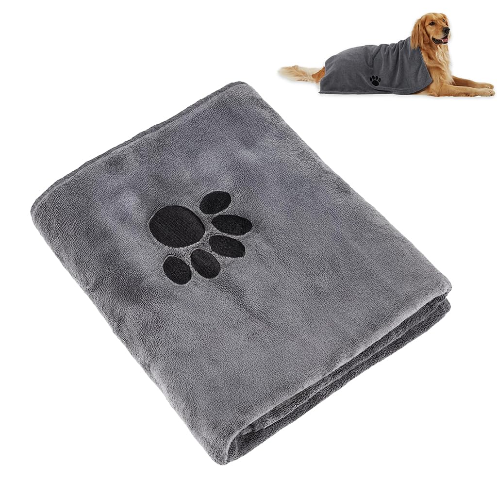 Qpets Dog Bath Towel for Cats and Dogs featuring Cute Paw Print | Ultra Absorbent Microfiber 50x100 cm