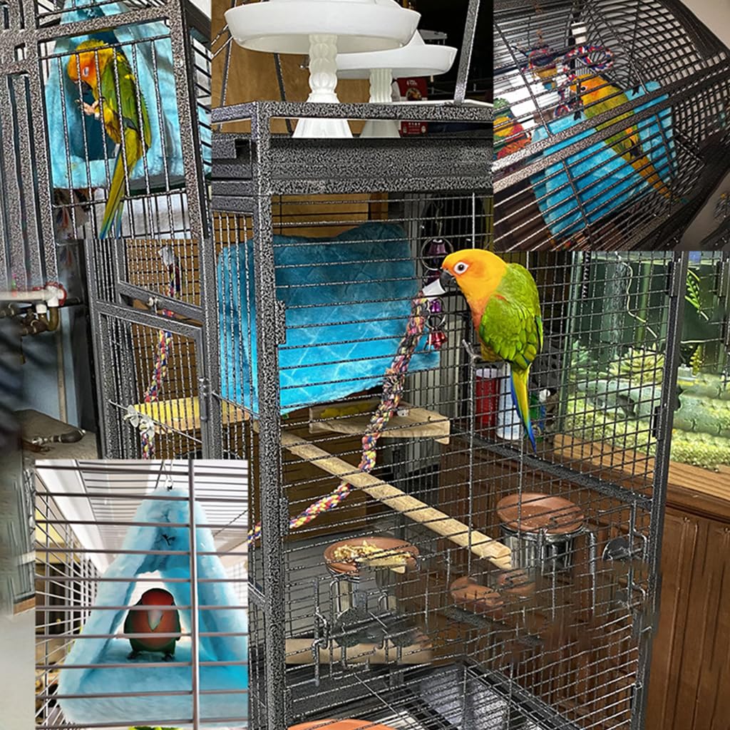 Qpets Winter Birds Nest for Parakeet and Cockatoo featuring Plush Hammock Hideaway 24×15×18 cm Blue