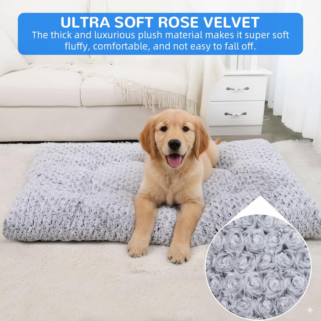 Qpets Dog Bed for Winter Comfort with Thermal Insulation and Waterproof Anti Slip Bottom | Plush Rose Pattern Mat Machine Washable
