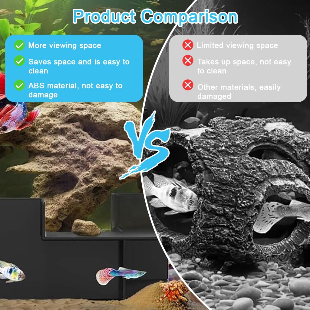 Qpets Aquarium Hideout Cave for Betta & Shrimp with 90° L Shape Corner Design | 4.92x4.92x2.16 in Non Toxic Resin Shelter