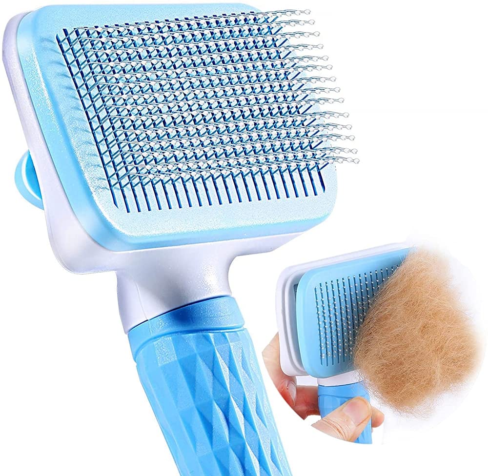 Hair Brush for Dog and Cat, Dog Brush for Hair, Cat Comb, Dog Hair Brush, Dog Comb, Cat Brush for Hair Grooming, Self-Cleaning Brush for Removes, Short or Long Haired Cats(Yellow)