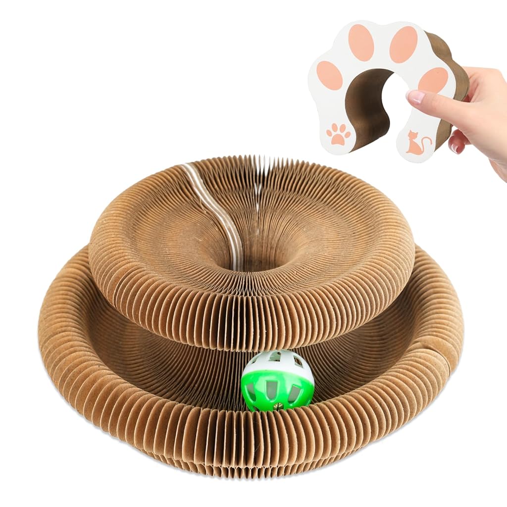 Qpets® Cat Toy Folding Cat Scratching Board Toy Corrugated Hard Paper Transformable Cat Scratching Board with Magnetic Ends Space Saving Cat Scratching Toy