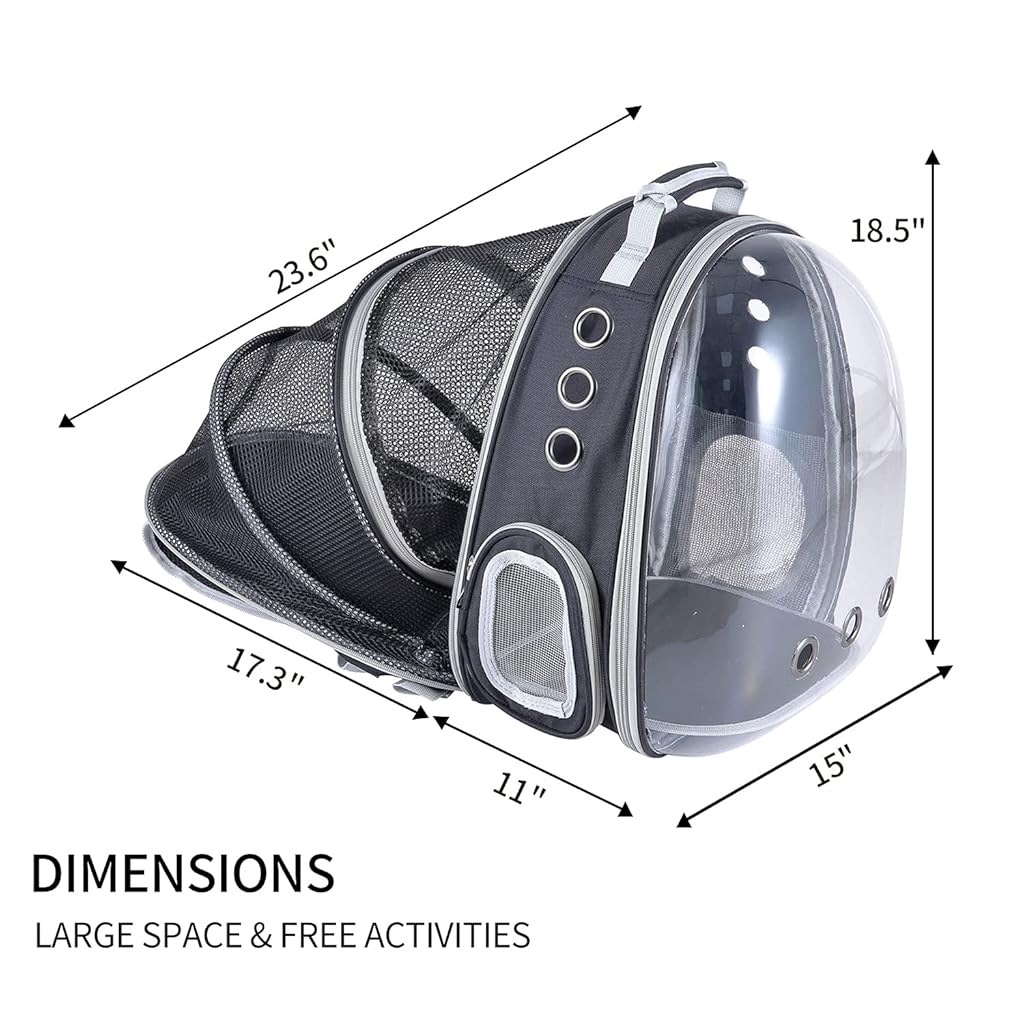 Qpets® Side Door Design Cat Carrier Backpack, Expandable Cat Dog Backpack Carrier Bag, Transparent Capsule Air Breathable Transparent Carrier Backpack for Travelling, Ourdoor