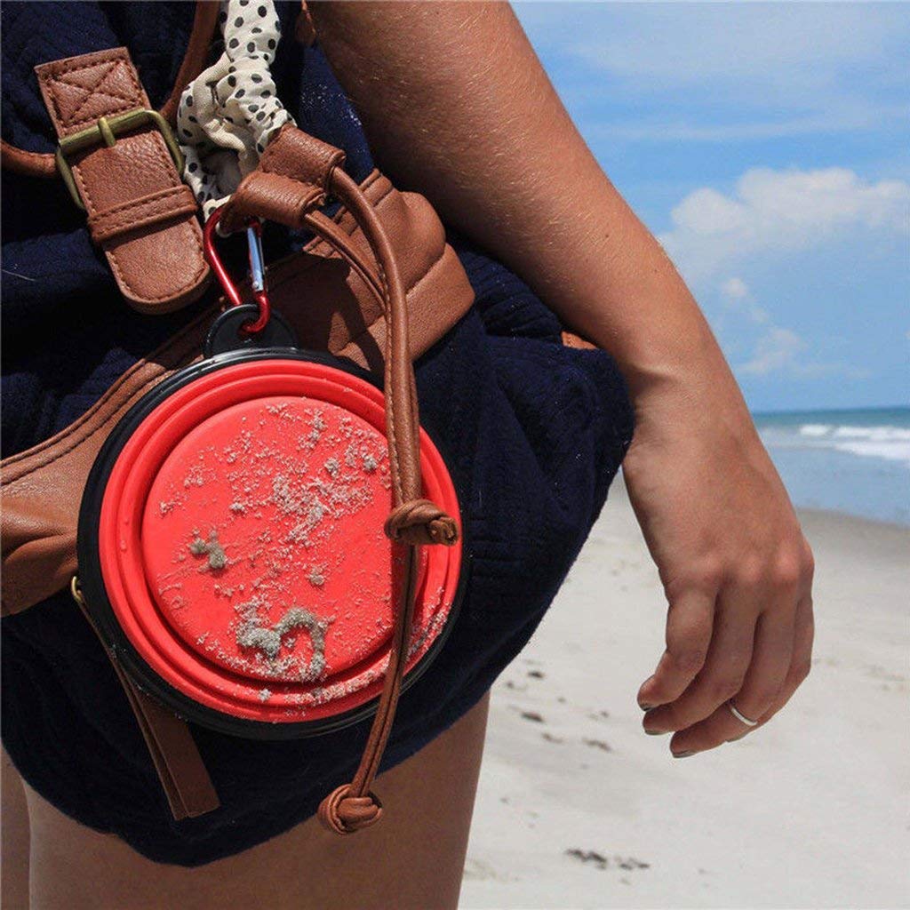 Collapsible Silicone Dog Bowl, Pet Bowl, Foldable Expandable Cup Dish for Pet Cat Food Water Feeding, Portable Travel Bowl with a Free Hook - Blue