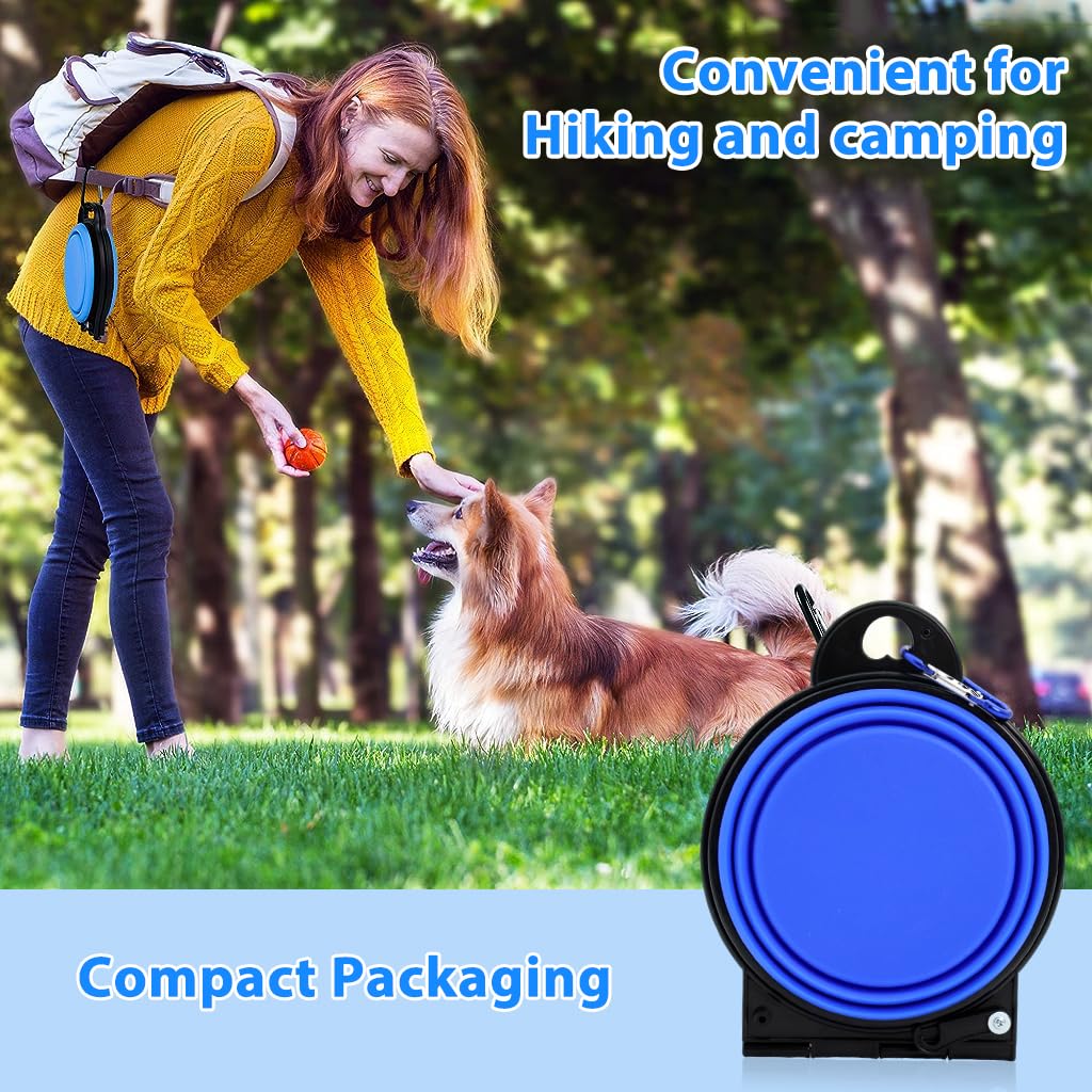 Qpets Dog Bowl for Travel and Hiking featuring 2 in 1 Bifold Design with Carabiner | Food Grade Silicone