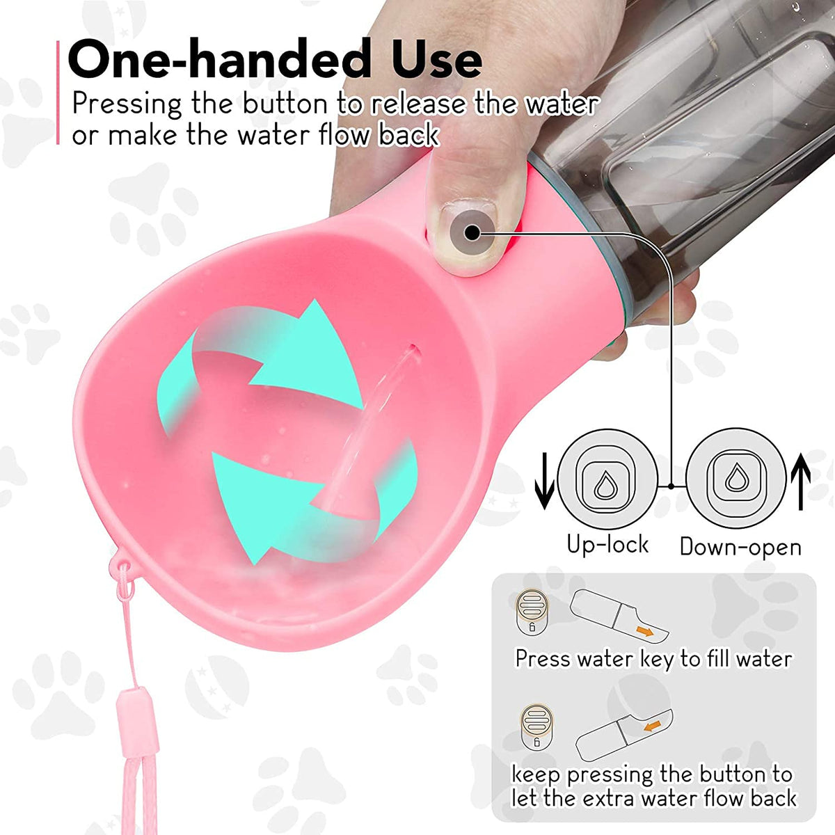 Dog Water Bottles Portable Leak Proof Dog Water Dispenser with Drinking and Feeding Function Lightweight Pet Water Dispenser for Walking and Travel for Dog, Cat 300ml(Pink)