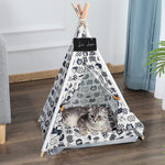 Qpets Cat House for Indoor Cats with 19.6×18.8×23.6 in Tent Frame and Pine Wood Poles | Black White