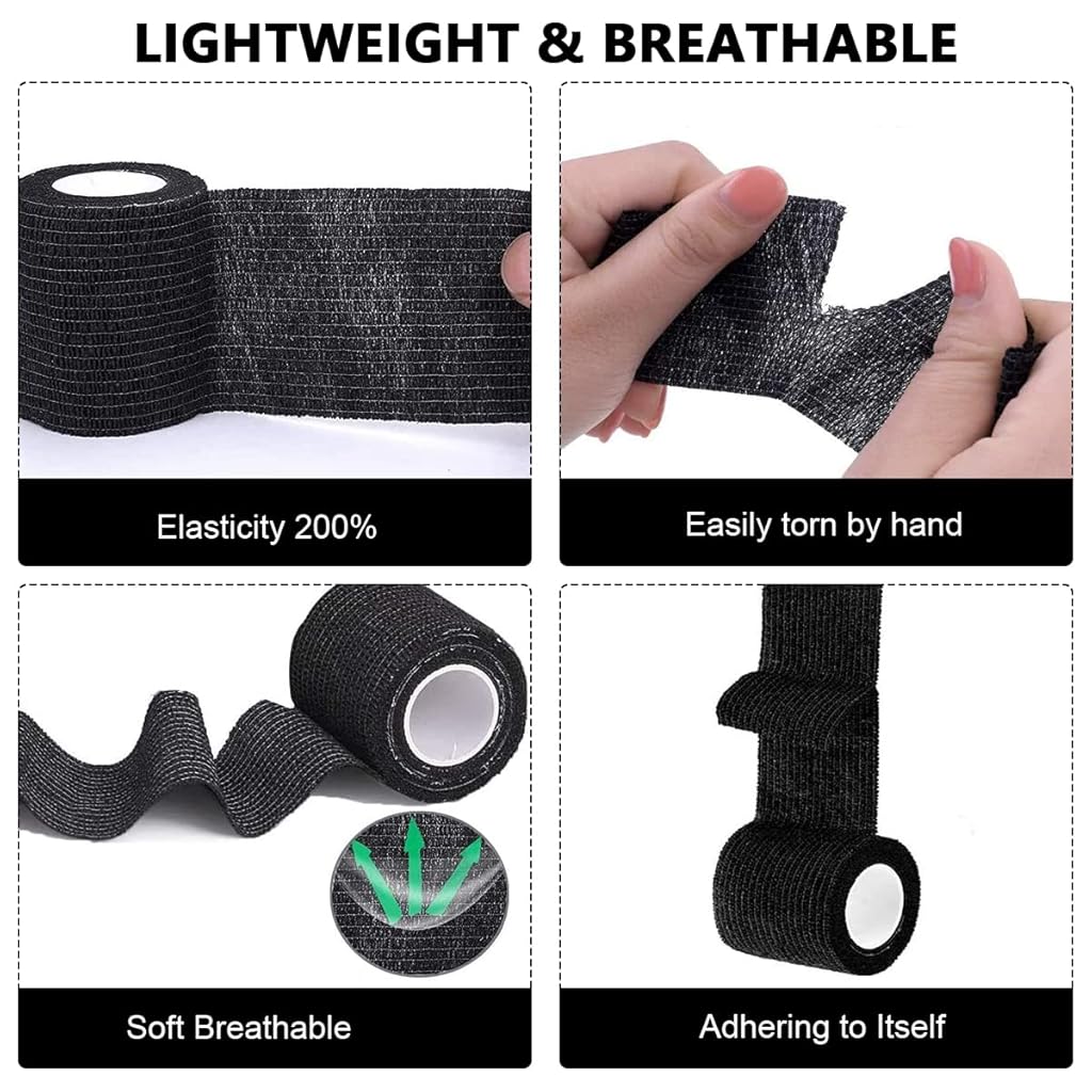 Qpets® 6 Rolls Crepe Bandage Self Adhesive Crepe Bandage Elastic Strethy Crepe Bandage for Tattoo Grip Cover Bandage Roll Wound Cohesive Tape Wrap Crepe Bandage Bandages for Wounds(5cm*450cm/roll)