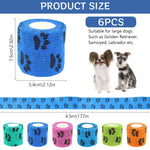 Qpets Dog Bandages for Injury Recovery with Self Adhesive Waterproof Wrap 6pcs 4.5m | Breathable Non Woven Paw Print Design