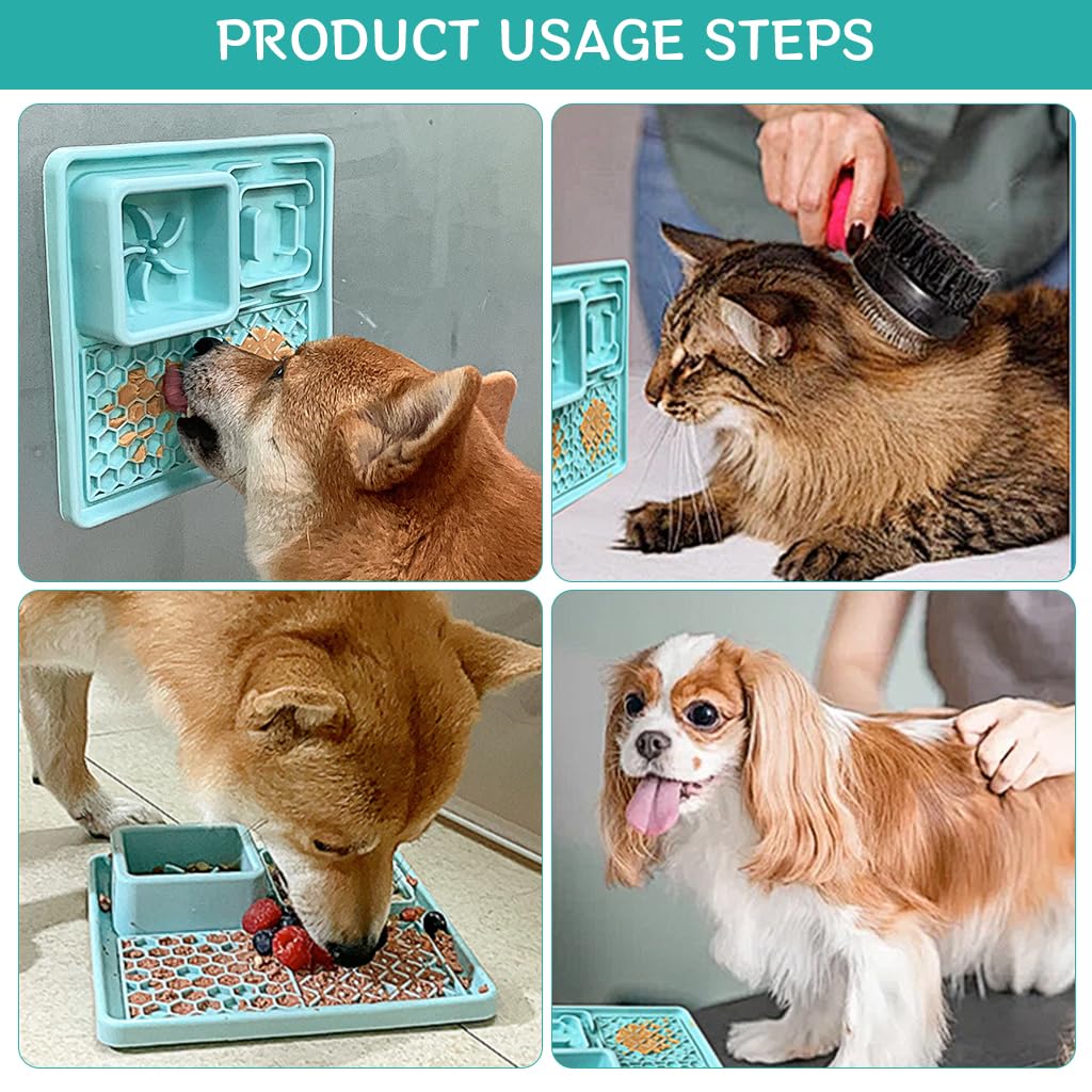 Qpets Lick Pad for Dogs and Cats with Anti Slip Suction Cups and 7.8 in Food Grade Silicone | 4 Textured Patterns for Feeding Bathing and Grooming