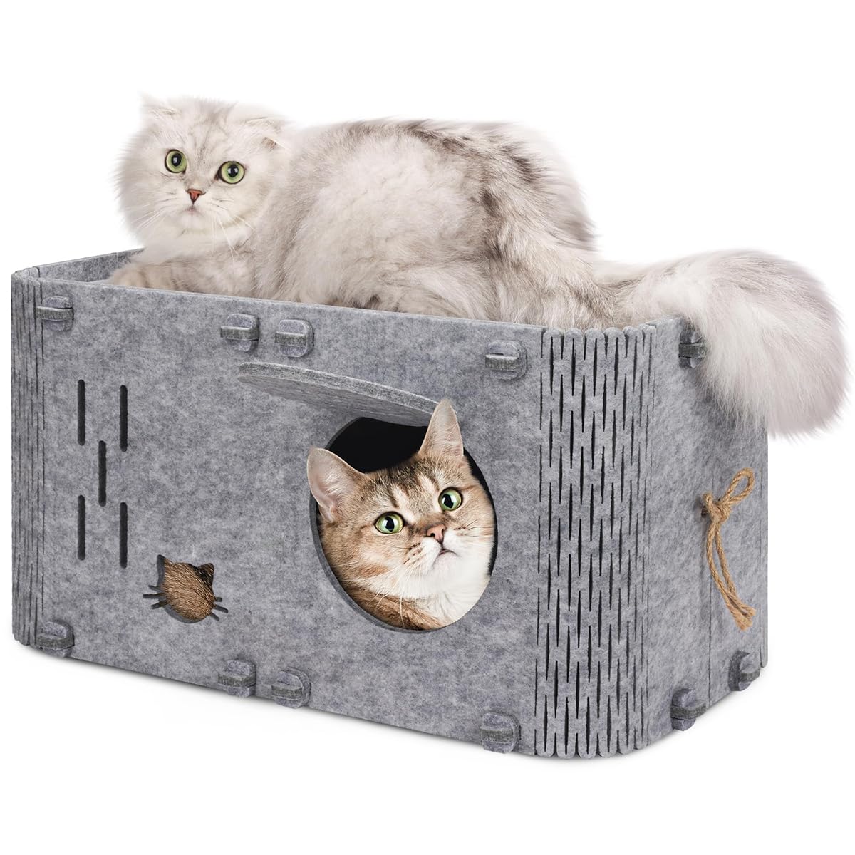 Qpets Cat Hiding Cave for Play and Rest featuring Open Hole Felt Design 60x35x30cm | DIY Assembly Scratcher Box