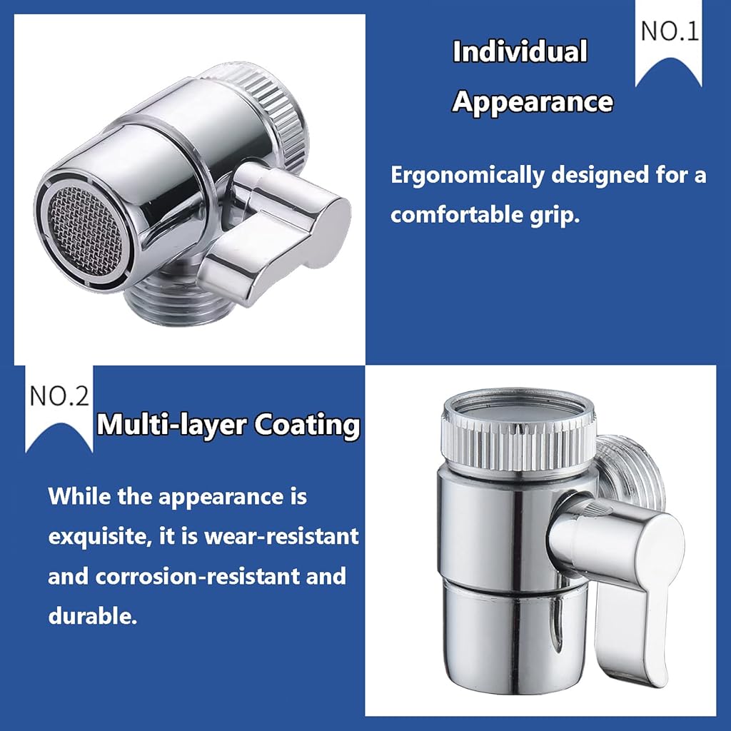 Qpets® 3 Way Faucet Diverter Brass With Switch Universal Faucet Tap Diverter Valve Faucet Splitter Faucet Adapter For Kitchen, Bathroom, Balcony, Shower System- 1pc