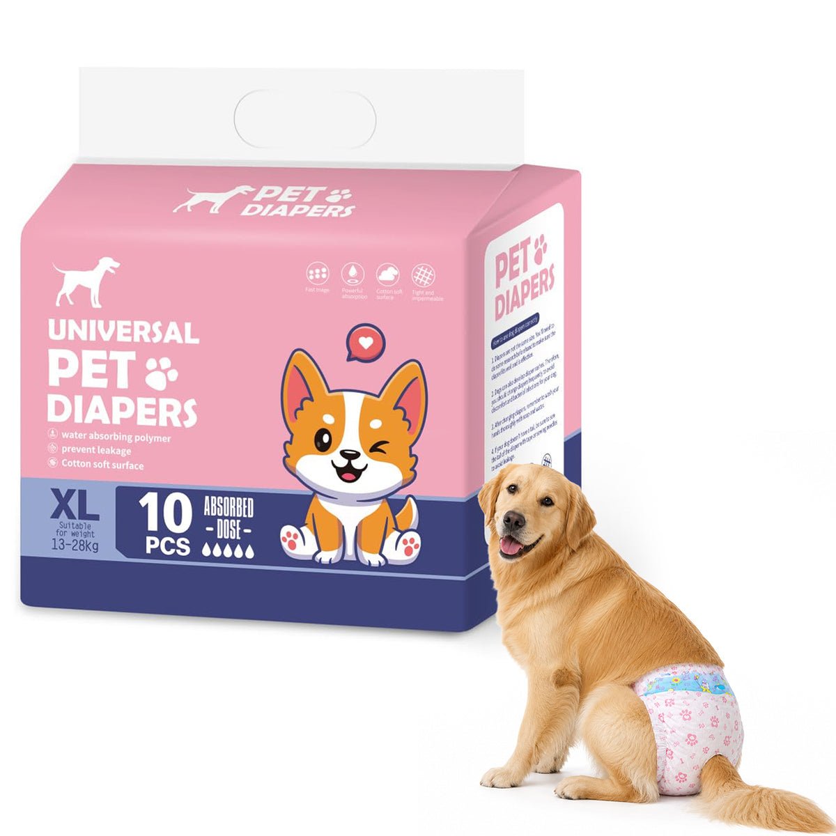 Qpets 10 Pack Single-Use Female Dog Diapers, XL, with Absorbent and Breathable Design