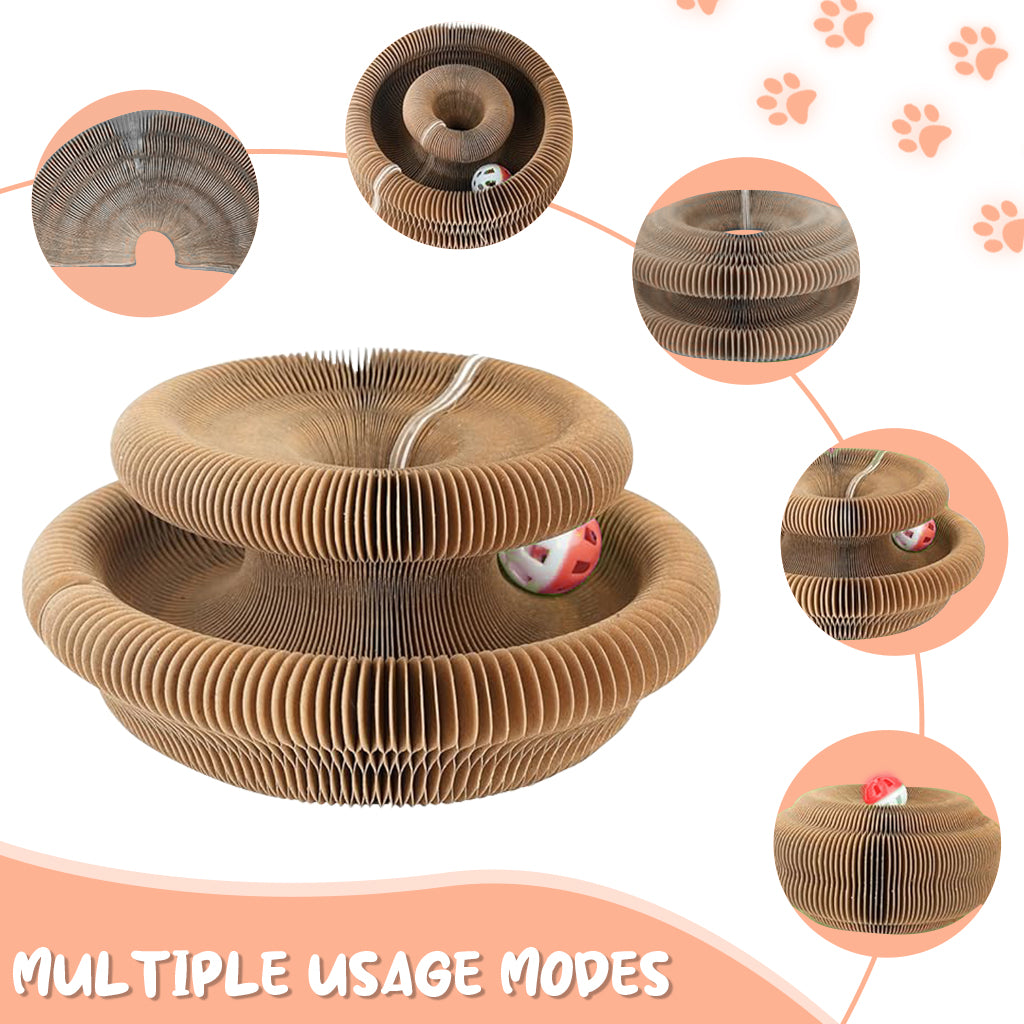 Qpets® Cat Toy Folding Cat Scratching Board Toy Corrugated Hard Paper Transformable Cat Scratching Board with Magnetic Ends Space Saving Cat Scratching Toy