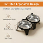Qpets 2-Pack Stainless Steel and PP Pet Bowls with Weighted Anti-Tip Bases for Cats and Dogs