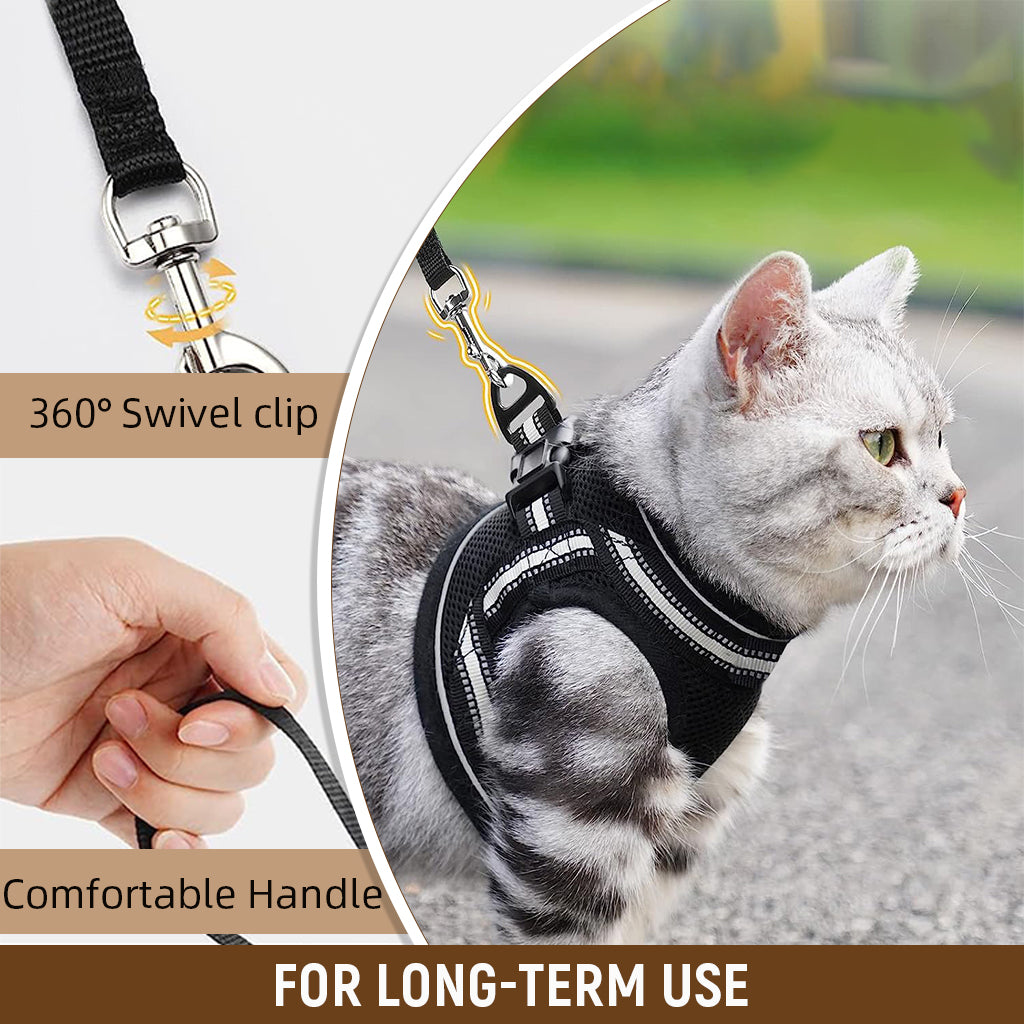 Qpets® Cat Harness with 59'' Leash Small Cat Vest Harness Cat Harness Safety Night Reflective Strip Design Breathable Adjustable Quick ReleaseSummer Cat Harness for Walking, M