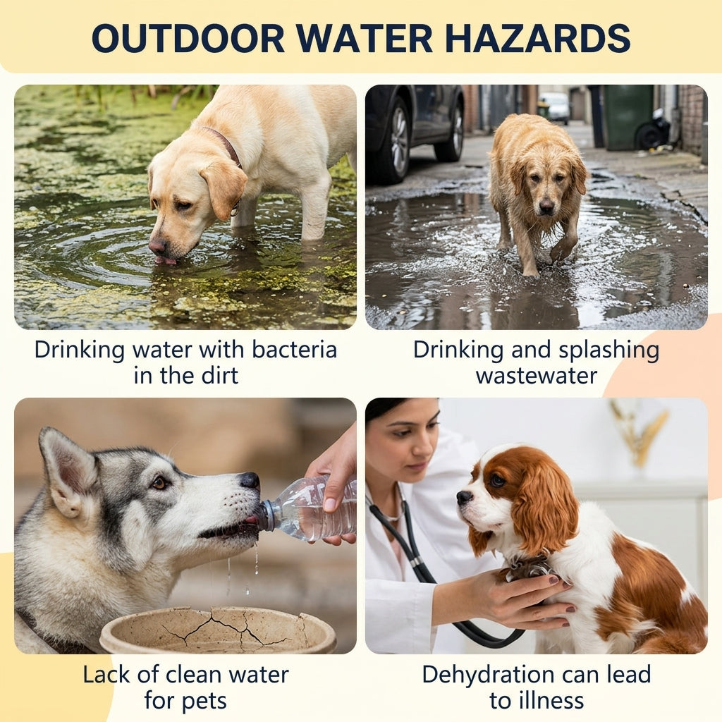 Qpets 380ml Dog Water Bottle with Integrated Trough, One-Button Flow Control and BPA-Free PP