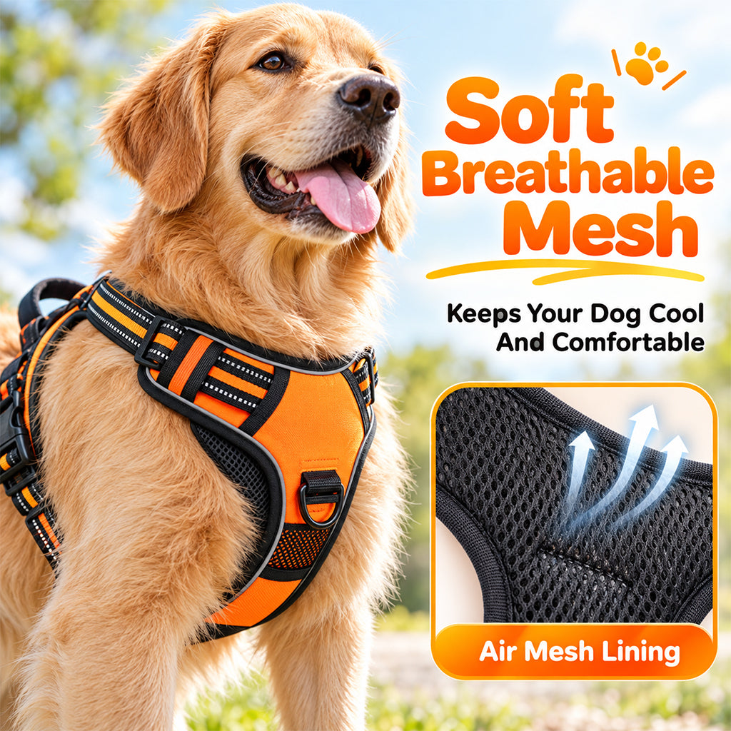 Qpets Size L Dog Harness with Adjustable Chest Fit, Reflective Strips and 1.5 m Leash